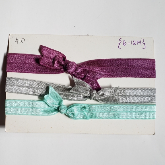 3/$20 Set of 3 baby girls bow headband, Size 6 to 12 months mint grey - Picture 2 of 6